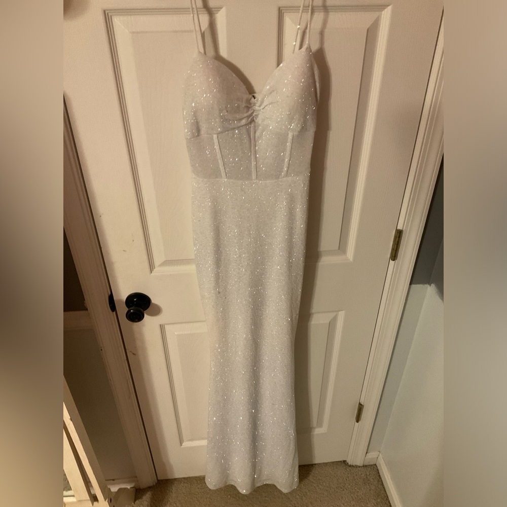 Glittery white prom dress